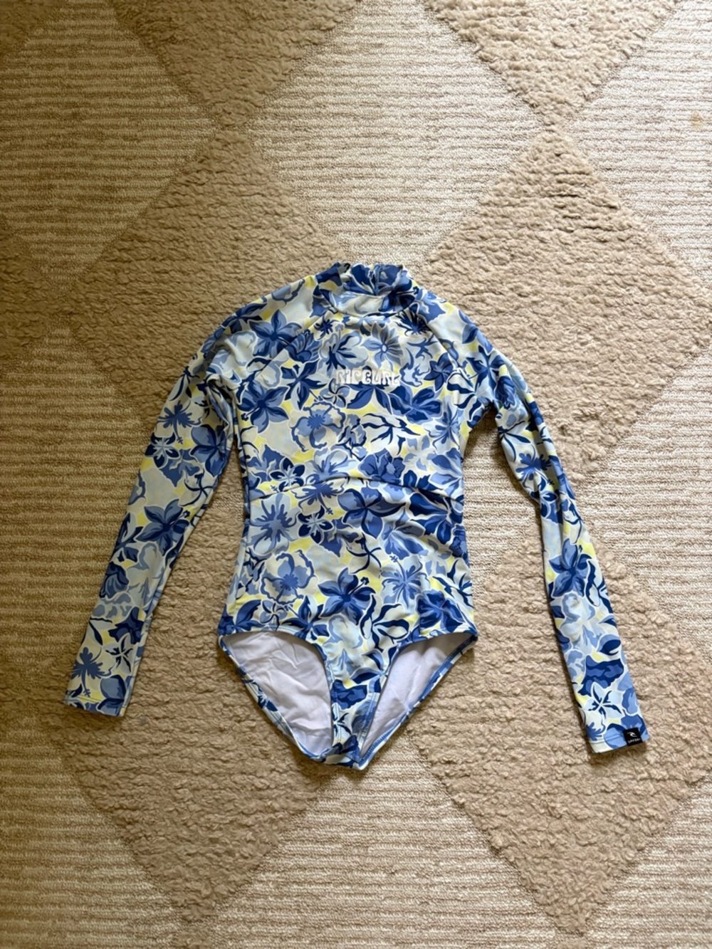Girls' Long Sleeve Blue Floral Swimsuit - Picture 2 of 5